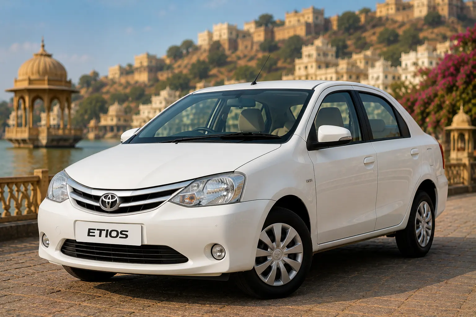 Toyota Etios white sedan